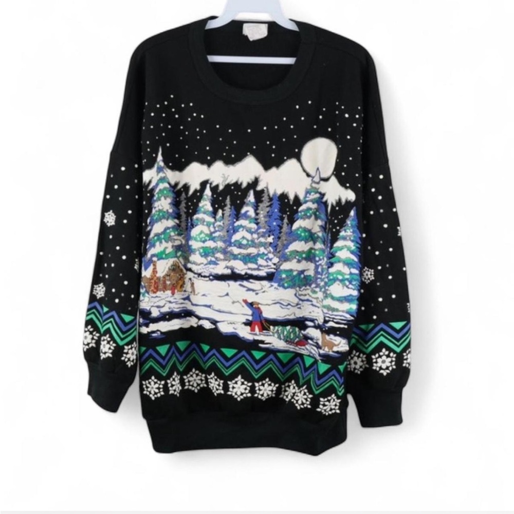 Vintage all over print winter scenic sweatshirt